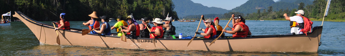 This is a banner photo image of a group of people canoeing together. Photo credit: First Nations Health Authority