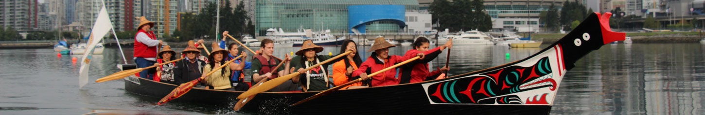 This is a banner photo image of a group of people canoeing together. Photo credit: First Nations Health Authority 