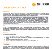 Thumbnail Image of Gender Equality Policy from Right to Play 